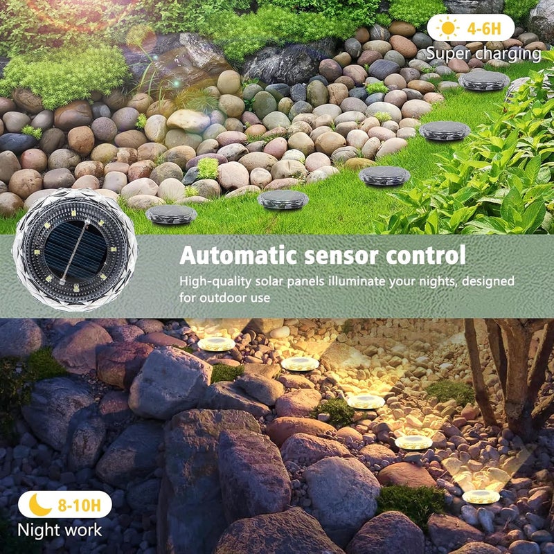 echosari Solar Ground Lights 6 Pack, Upgraded Solar Garden Lights Auto ON/Off Landscape Lighting Outdoor In-Ground Lights Waterproof Long Lasting for Pathway Walkway Patio (Warm White) - Image 2